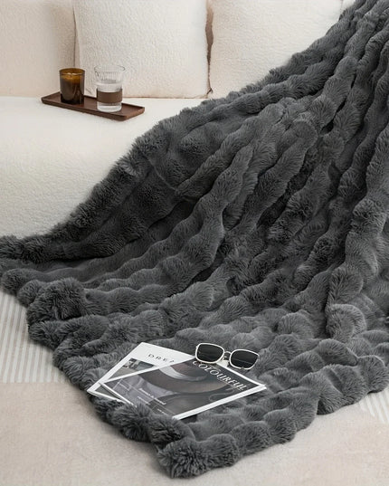 [Cozy|Faux Rabbit] Soft, Warm, 1pc Cozy Faux Rabbit Fleece Blanket | Throw for Bedroom, Guest Room, Living Room, Student Dormito