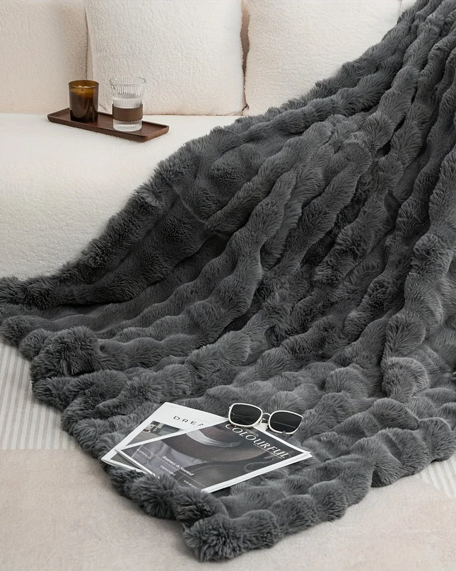 [Cozy|Faux Rabbit] Soft, Warm, 1pc Cozy Faux Rabbit Fleece Blanket | Throw for Bedroom, Guest Room, Living Room, Student Dormito