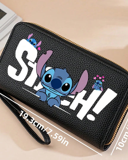 Stitch Long Zip Wallet with Stitch Print & Wrist Strap, Multi-Card Cute Cartoon Pattern Soft Texture Wallet for Women, 4 Colors