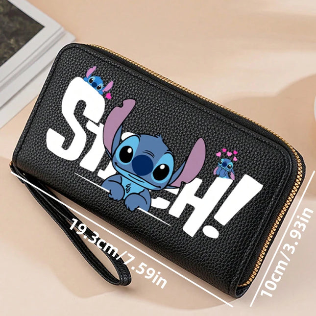 Stitch Long Zip Wallet with Stitch Print & Wrist Strap, Multi-Card Cute Cartoon Pattern Soft Texture Wallet for Women, 4 Colors