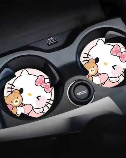 2pcs Sanrio Hello Kitty Car cup Coasters Cartoon car inner Decoration Anti Slip Mat silicone Car Cup pad Gifts for girl friend