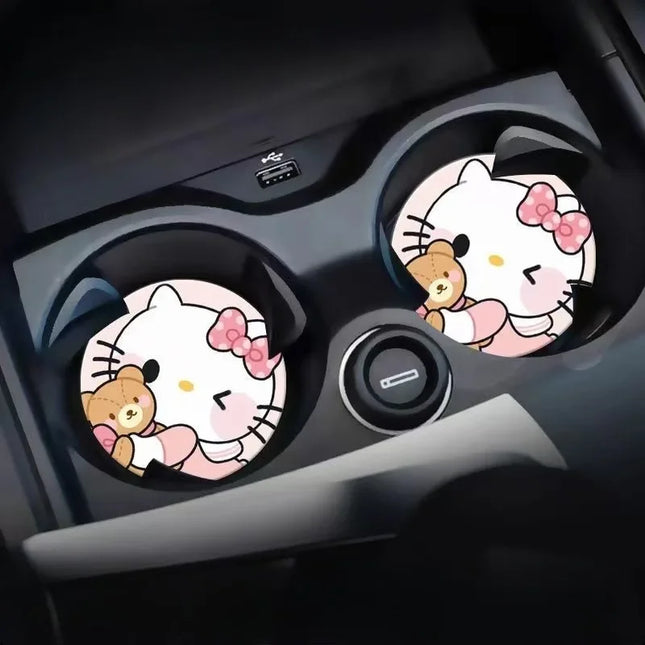 2pcs Sanrio Hello Kitty Car cup Coasters Cartoon car inner Decoration Anti Slip Mat silicone Car Cup pad Gifts for girl friend