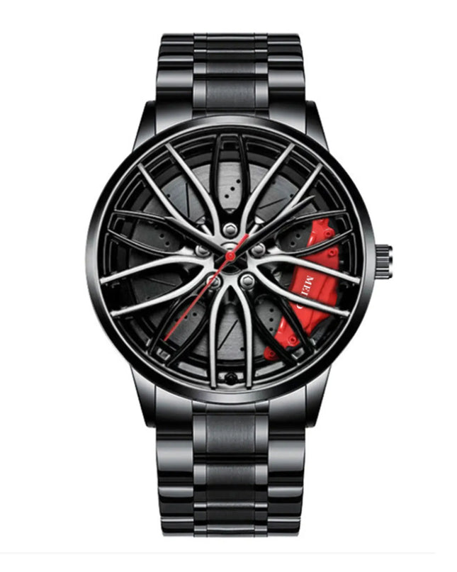 Car Watches For Men,Waterproof Stainless Steel Quartz Wrist Watch Sports Men’s Watches With Car Wheel Rim Hub Design
