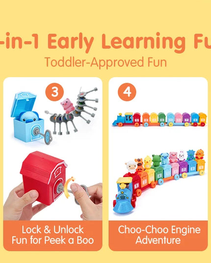 Toddler Learning Toys Montessori Train Set with Farm Animals Counting Sorting Toys Fine Motor Finger Puppets Games For Gifts