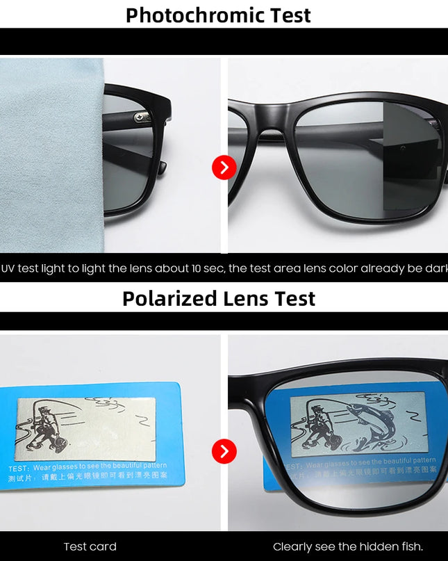 Classic Fishing Sunglasses Men Polarized Metal Square Frame UV400 Photochromic Goggles Women Driving Discoloration Eyewear
