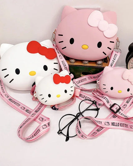 Hello Kitty Silicone Crossbody Bags Women Girls Kawaii 11cm/19cm Messenger Bag 3d Shoulder Small Purse Phone Bag Girlfriend Gift