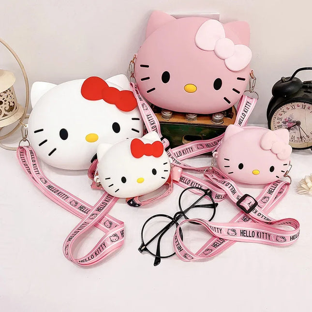 Hello Kitty Silicone Crossbody Bags Women Girls Kawaii 11cm/19cm Messenger Bag 3d Shoulder Small Purse Phone Bag Girlfriend Gift