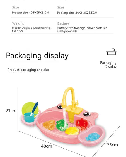 Toy Kitchen Set for Toddlers with Electric Circulating Water, Dishwasher Sink, Imaginative Pretend Play for Kids Boys Girls Ages