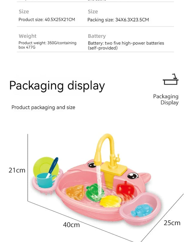 Toy Kitchen Set for Toddlers with Electric Circulating Water, Dishwasher Sink, Imaginative Pretend Play for Kids Boys Girls Ages