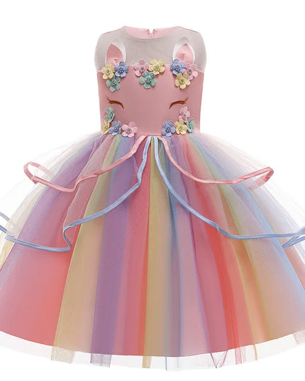 Girl Unicorn Cosplay Dress Children Party Birthday Princess Costume Sleeveless Trailing Wedding Christmas Outfit Girl Clothing