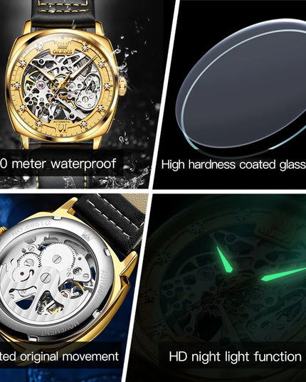 OLEVS 6651 Top Brand Men Watches Fashion Dress Automatic Mechanical Wristwatch Wateproof Luminous Hollow Flywheel Watch for man