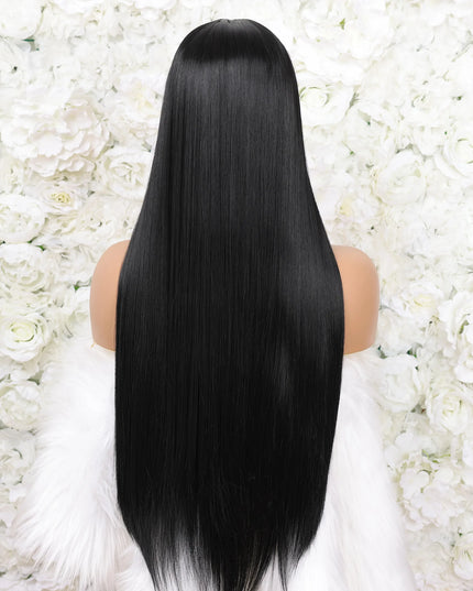 13X4 Lace Frontal Wig Synthetic Long Soft Straight Prepluck Hairline Baby Hair Cosplay Daily Party Layered Glueless Black Color