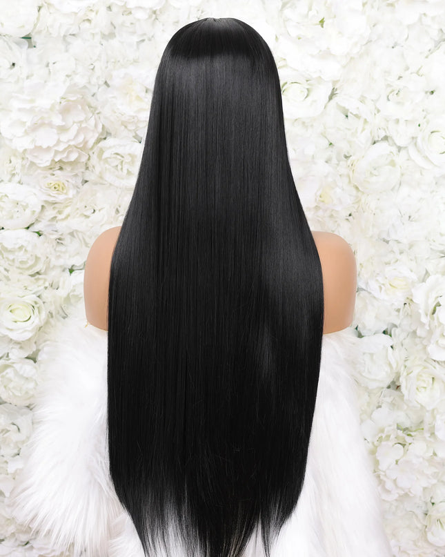 13X4 Lace Frontal Wig Synthetic Long Soft Straight Prepluck Hairline Baby Hair Cosplay Daily Party Layered Glueless Black Color