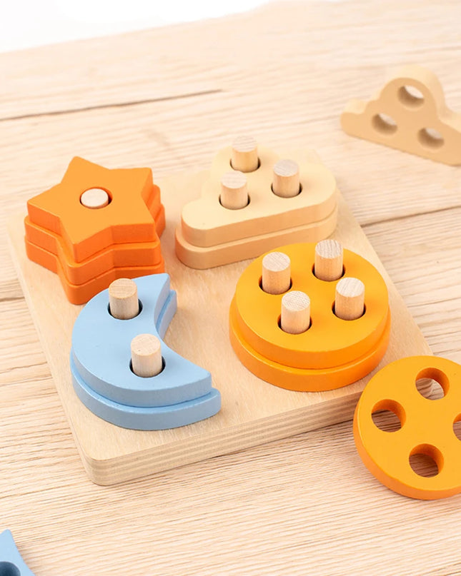 Montessori Wooden Educational Toys for Children 1 2Y Baby Shape Color Sorter Block Puzzles Toddler Large Geometric Stacking Toys