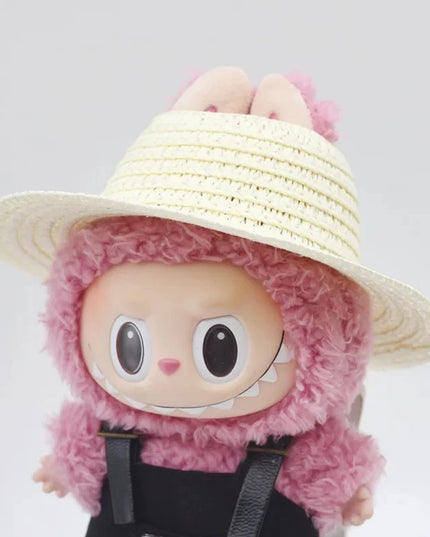 Labubu open top straw hat, party clothing accessories, rustic style Labubu baby clothes decoration accessories (hat only)