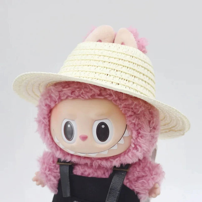 Labubu open top straw hat, party clothing accessories, rustic style Labubu baby clothes decoration accessories (hat only)