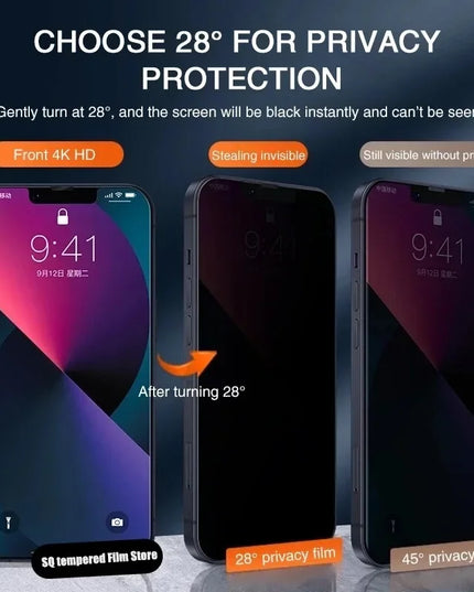 4PCS Privacy Screen Protector for iPhone 16 15 14 13 Pro Max 15 14 Plus 13 12 mini 11 Pro XS Max X XR Privacy Tempered Glass