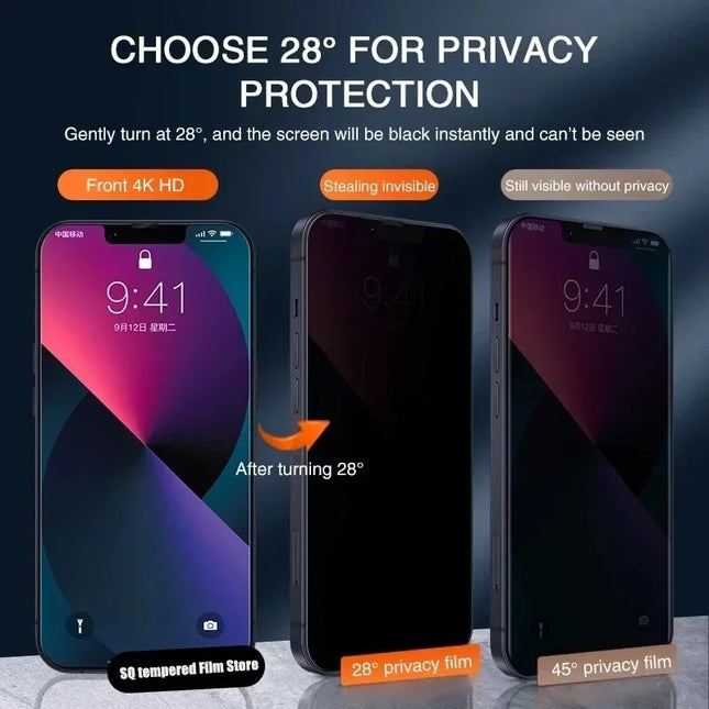 4PCS Privacy Screen Protector for iPhone 16 15 14 13 Pro Max 15 14 Plus 13 12 mini 11 Pro XS Max X XR Privacy Tempered Glass