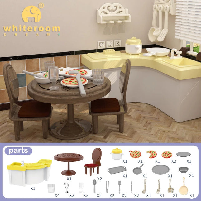 Small Dolls Mini Toys For Girls Gift Present House Accessories DIY Doll Furniture Set Bathroom Kitchen Living Room Bakery