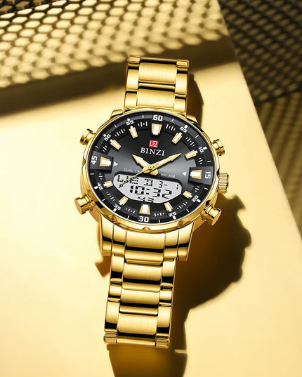 Men Watches 2025 Top Brand Luxury relogio masculino Gold Stainless Steel Band Wrist Watch For Male Clock Men Dual Display watch