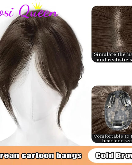 AOSI Synthetic Eight-character Bangs Wig For Women With High Hair Volume And High Skull Covering Gray Hair Replacement Wig