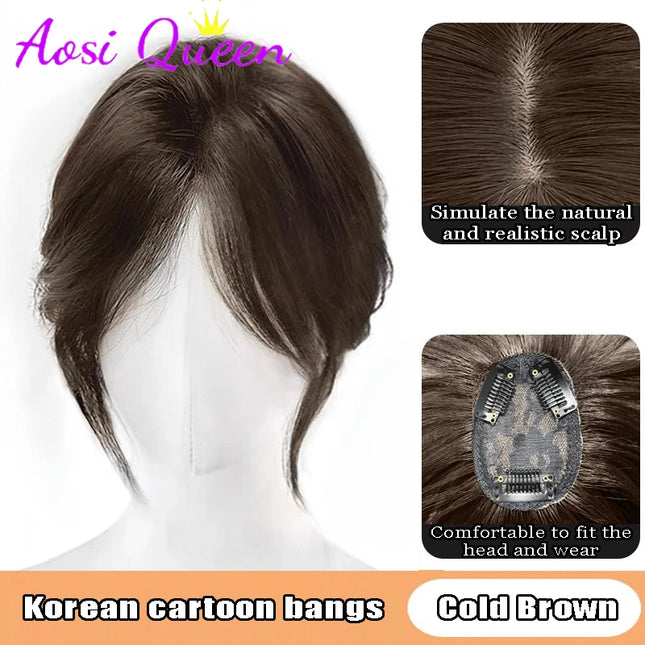 AOSI Synthetic Eight-character Bangs Wig For Women With High Hair Volume And High Skull Covering Gray Hair Replacement Wig
