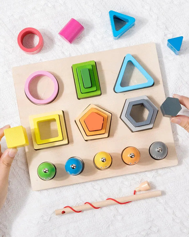 Montessori  Wooden Color Shape Cognitive Classification Matching Puzzle Children's Magnetic Fishing Learning Educational Toys
