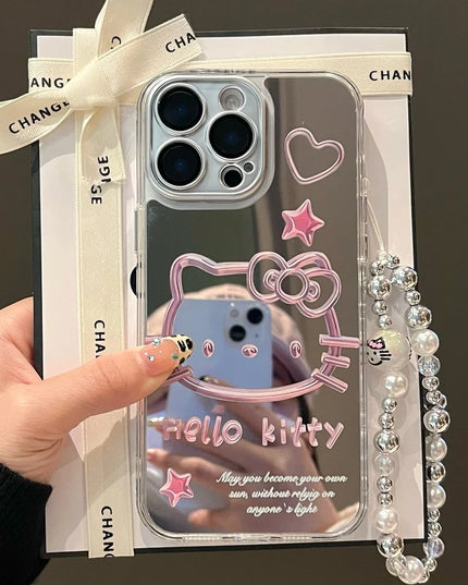 Cute Cartoon Sanrio Y2K Hello Kitty Silver Plating Phone Case For iPhone 16 15 14 13 12 11 Pro Max Cases Mirror Surface  Cover