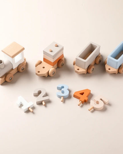 Montessori Toys Wooden Train Birthday Toy Baby Educational Toys Wooden Trolley Baby Learning Toys Number Of Wood Baby Toys Gifts