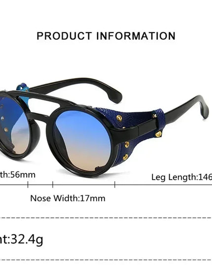 Steampunk Shields Sunglasses Men Women Classic SunGlasses With Side Leather Round Eyewear Pink UV400 Lens