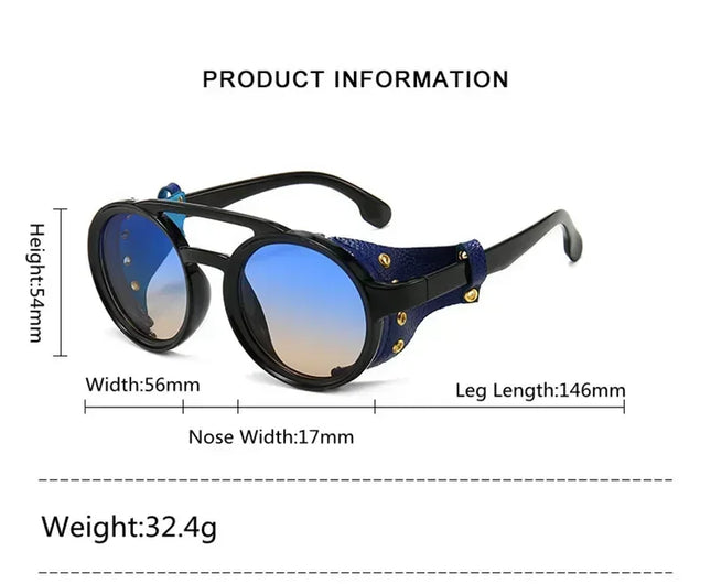 Steampunk Shields Sunglasses Men Women Classic SunGlasses With Side Leather Round Eyewear Pink UV400 Lens