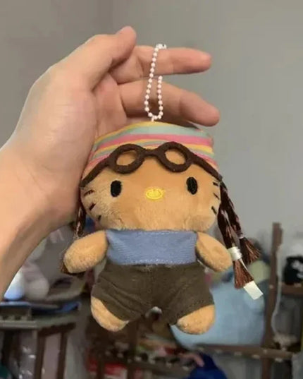 Hot Anime Hello Kitty Kuromi Dolls Filled Keychain Dark Skin Hawaiian Series Cartoon Accessory Toys Bag Pendant Charms