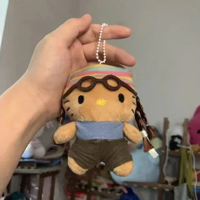 Hot Anime Hello Kitty Kuromi Dolls Filled Keychain Dark Skin Hawaiian Series Cartoon Accessory Toys Bag Pendant Charms