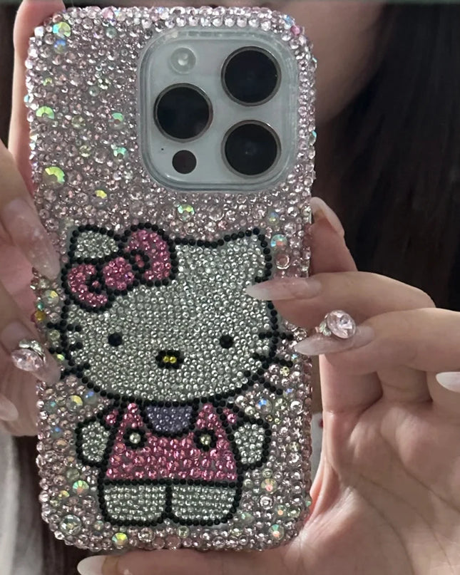 Hello Kitty Rhinestone Bling Crystal Phone Case Chain For iPhone 16 12 13 14 15Pro Max X Xs XR 7 8 Plus SE 2 3 10 Transparent Bu