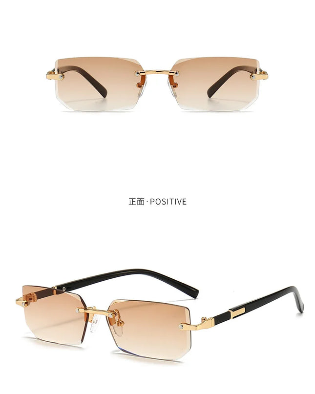 Rimless Sunglasses Rectangle Fashion Popular Women Men Shades Small Square Sun Glasses For Female Male Summer Traveling Oculos