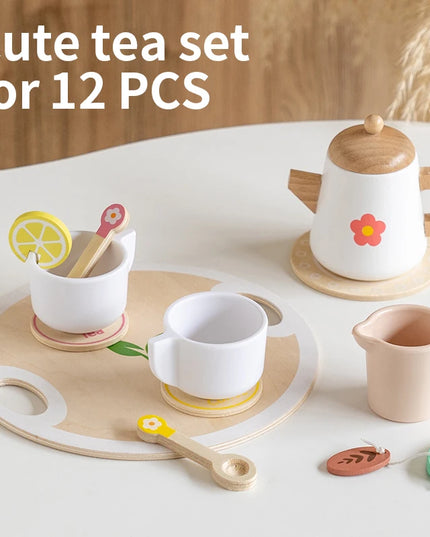 Kids Pretend Play Toys Popular Kids Kitchen Toys Realistic Wooden Tea Set Party Toy Set