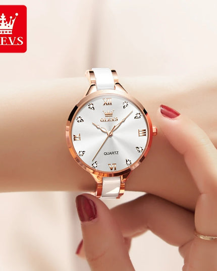 OLEVS 5872 Woman Watches Imported Japan Quartz Movement Waterproof Watch for Women Elegant Ceramic Strap Ladies Wristwatch Gifts