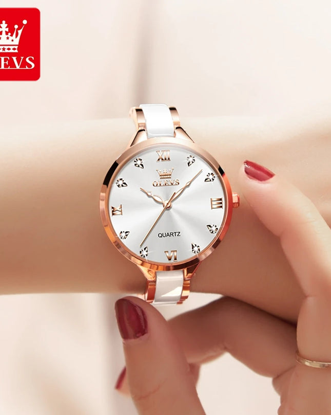 OLEVS 5872 Woman Watches Imported Japan Quartz Movement Waterproof Watch for Women Elegant Ceramic Strap Ladies Wristwatch Gifts