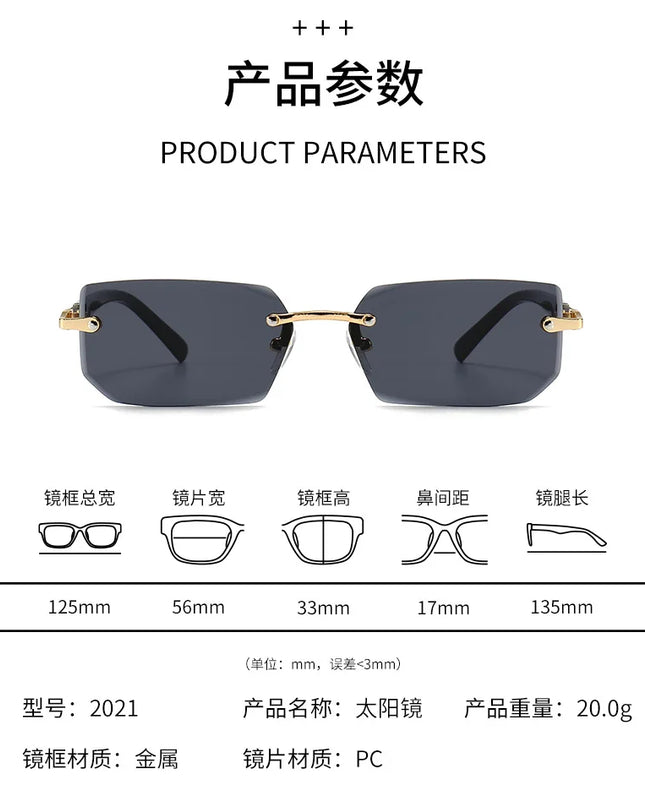 Rimless Sunglasses Rectangle Fashion Popular Women Men Shades Small Square Sun Glasses For Female Male Summer Traveling Oculos