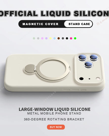 360 Magnetic Stand Liquid Silicone Phone Case For iPhone 17 Air 13 14 15 16 Pro Max Plus Magsafe Charge Holder Protector Cover