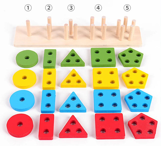 Montessori Wooden Educational Toys for Children 1 2Y Baby Shape Color Sorter Block Puzzles Toddler Large Geometric Stacking Toys