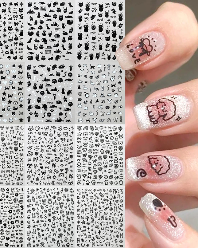 12sheet Cartoon Stitch Angel Nail Stickers Set Multiple Action Kawaii Stitch Nail Art Decals Adhesive Kids Manicure Decorations