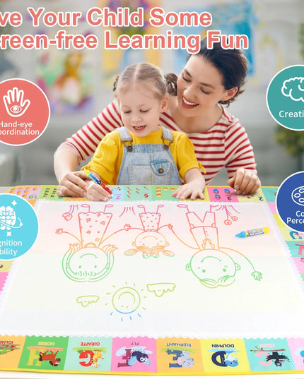 No Mess Magic Water Drawing Mat Doodle Board Reusable Educational Toy with Pens & Stamps, Gift for Toddler Boys Girls