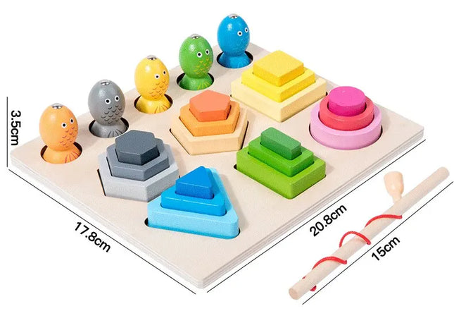 Montessori  Wooden Color Shape Cognitive Classification Matching Puzzle Children's Magnetic Fishing Learning Educational Toys