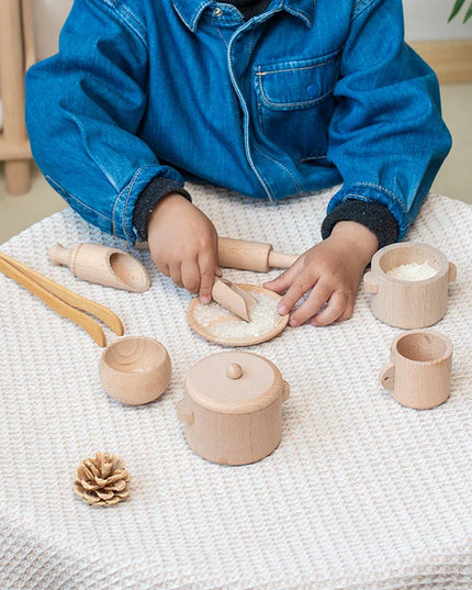 Montessori Sensory Enlighten Puzzle Toys Set Simulated Kitchen Tea Set Family Experience Early Childhood Education Wooden Toys