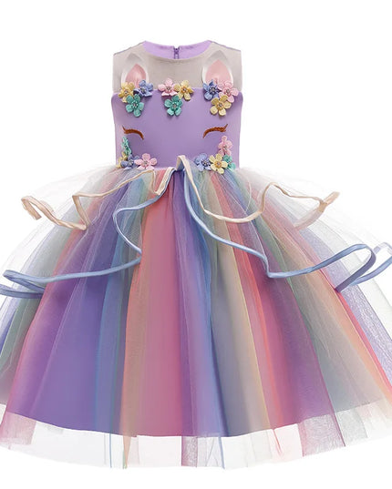 Girl Unicorn Cosplay Dress Children Party Birthday Princess Costume Sleeveless Trailing Wedding Christmas Outfit Girl Clothing