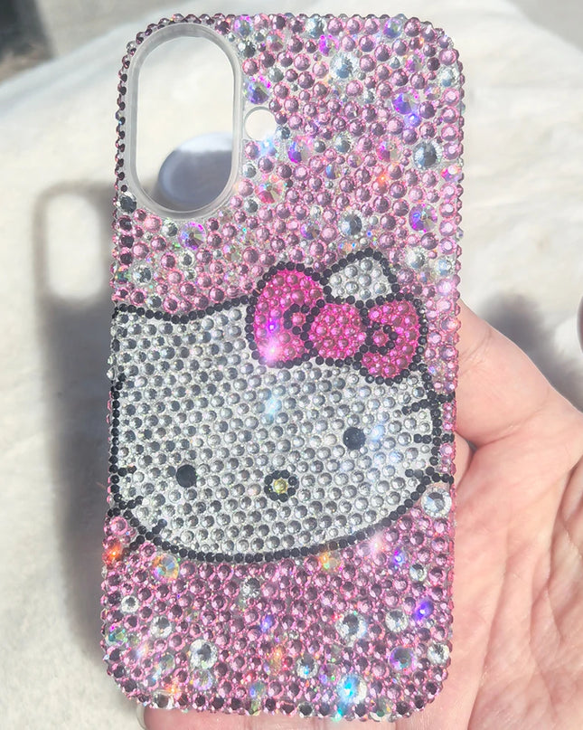 Hello Kitty Rhinestone Bling Crystal Phone Case Chain For iPhone 16 12 13 14 15Pro Max X Xs XR 7 8 Plus SE 2 3 10 Transparent Bu