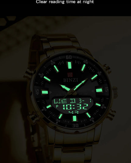 Men Watches 2025 Top Brand Luxury relogio masculino Gold Stainless Steel Band Wrist Watch For Male Clock Men Dual Display watch