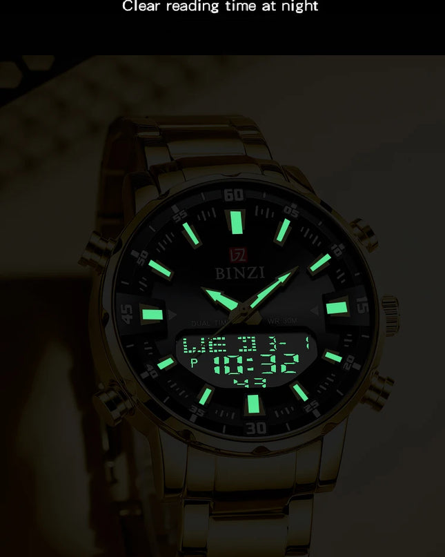 Men Watches 2025 Top Brand Luxury relogio masculino Gold Stainless Steel Band Wrist Watch For Male Clock Men Dual Display watch