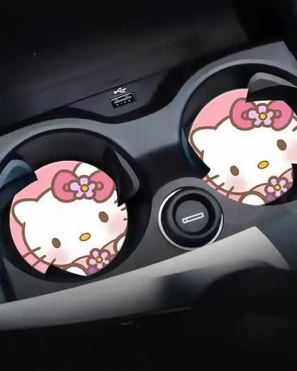 2pcs Sanrio Hello Kitty Car cup Coasters Cartoon car inner Decoration Anti Slip Mat silicone Car Cup pad Gifts for girl friend
